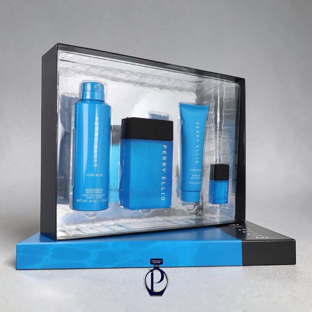 Perry Ellis Pure Blue Eau de Toilette 100ml EDT Set 4 Piezas (Caballero)